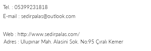 Sedir Palas Hotel telefon numaralar, faks, e-mail, posta adresi ve iletiim bilgileri