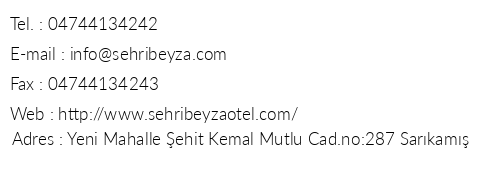 ehr-i Beyza Otel telefon numaralar, faks, e-mail, posta adresi ve iletiim bilgileri