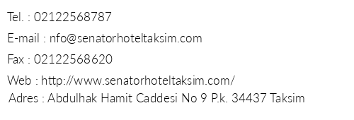 Senatr Hotel telefon numaralar, faks, e-mail, posta adresi ve iletiim bilgileri