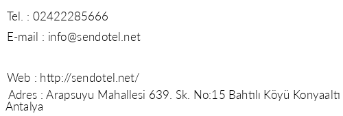 Send Apart Otel telefon numaralar, faks, e-mail, posta adresi ve iletiim bilgileri
