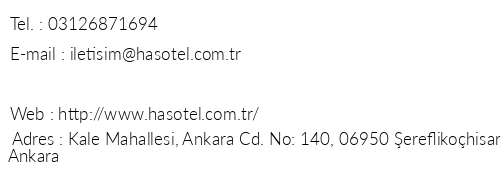 ereflikohisar Has Otel telefon numaralar, faks, e-mail, posta adresi ve iletiim bilgileri