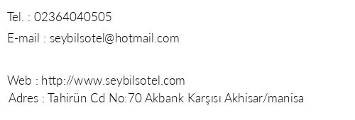 Seybils Otel telefon numaralar, faks, e-mail, posta adresi ve iletiim bilgileri