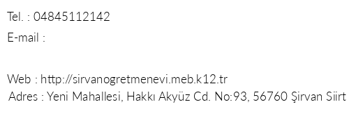 Siirt irvan retmenevi telefon numaralar, faks, e-mail, posta adresi ve iletiim bilgileri