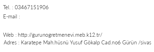 Sivas Grn retmenevi telefon numaralar, faks, e-mail, posta adresi ve iletiim bilgileri