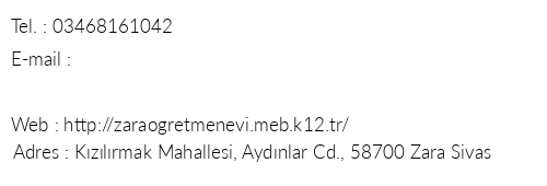 Sivas Zara retmenevi telefon numaralar, faks, e-mail, posta adresi ve iletiim bilgileri