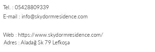 Sky Dorm Residence telefon numaralar, faks, e-mail, posta adresi ve iletiim bilgileri