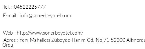 Sonerbey Otel telefon numaralar, faks, e-mail, posta adresi ve iletiim bilgileri