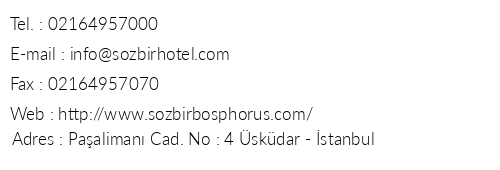 Szbir Royal Residence Hotel telefon numaralar, faks, e-mail, posta adresi ve iletiim bilgileri