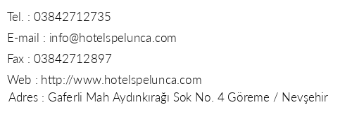 Spelunca Butik Hotel telefon numaralar, faks, e-mail, posta adresi ve iletiim bilgileri