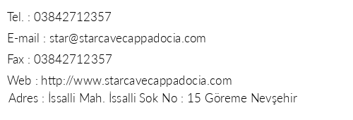 Star Cave Otel & Pansiyon telefon numaralar, faks, e-mail, posta adresi ve iletiim bilgileri