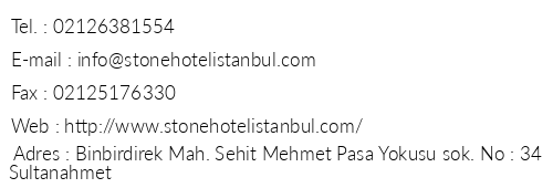 Stone Hotel stanbul telefon numaralar, faks, e-mail, posta adresi ve iletiim bilgileri