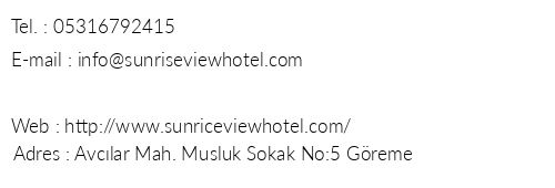 Sun Rice View Hotel telefon numaralar, faks, e-mail, posta adresi ve iletiim bilgileri
