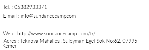 Sundance Nature Village telefon numaralar, faks, e-mail, posta adresi ve iletiim bilgileri