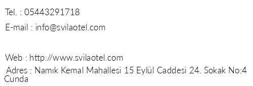 Svila Otel telefon numaralar, faks, e-mail, posta adresi ve iletiim bilgileri