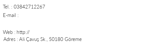 Tabiat Cave Hotel telefon numaralar, faks, e-mail, posta adresi ve iletiim bilgileri