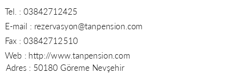 Tan Pansiyon telefon numaralar, faks, e-mail, posta adresi ve iletiim bilgileri