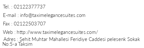 Taxim Elegance Suites telefon numaralar, faks, e-mail, posta adresi ve iletiim bilgileri