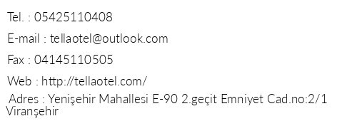 Tella Hotel telefon numaralar, faks, e-mail, posta adresi ve iletiim bilgileri