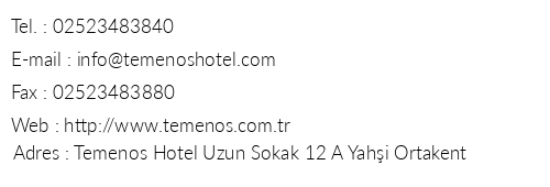 Temenos Luxury Suites Hotel & Spa telefon numaralar, faks, e-mail, posta adresi ve iletiim bilgileri