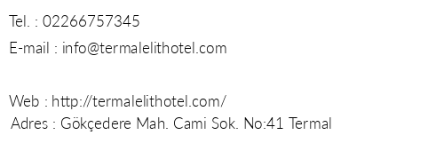 Termal Elit Hotel telefon numaralar, faks, e-mail, posta adresi ve iletiim bilgileri