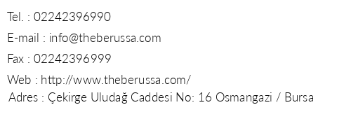The Berussa Hotel telefon numaralar, faks, e-mail, posta adresi ve iletiim bilgileri