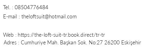 The Loft Suit telefon numaralar, faks, e-mail, posta adresi ve iletiim bilgileri