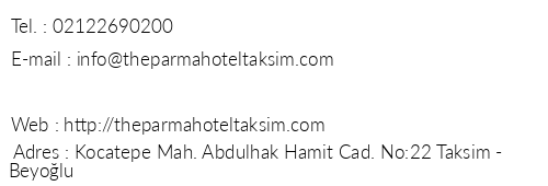 The Parma Hotel telefon numaralar, faks, e-mail, posta adresi ve iletiim bilgileri