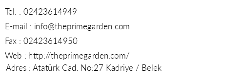 The Prime Garden telefon numaralar, faks, e-mail, posta adresi ve iletiim bilgileri