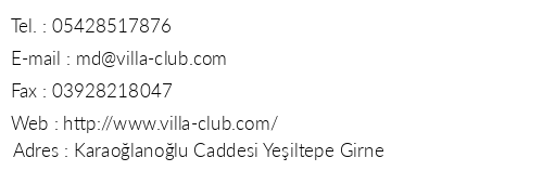 The Villa Club Villas telefon numaralar, faks, e-mail, posta adresi ve iletiim bilgileri