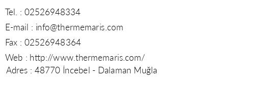 Thermemaris Dalaman Termal Salik Resort telefon numaralar, faks, e-mail, posta adresi ve iletiim bilgileri