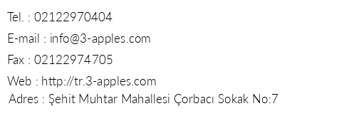 Three Apples Taksim Suites telefon numaralar, faks, e-mail, posta adresi ve iletiim bilgileri