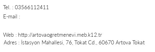 Tokat Artova retmenevi telefon numaralar, faks, e-mail, posta adresi ve iletiim bilgileri