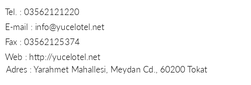 Tokat Ycel Otel telefon numaralar, faks, e-mail, posta adresi ve iletiim bilgileri