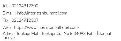 Topkap nter stanbul Hotel telefon numaralar, faks, e-mail, posta adresi ve iletiim bilgileri