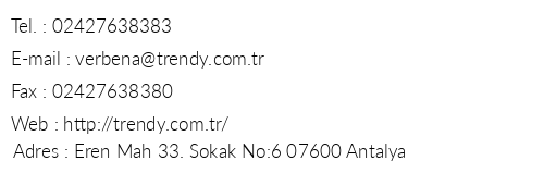 Trendy Verbena Beach telefon numaralar, faks, e-mail, posta adresi ve iletiim bilgileri