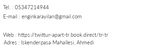 Twittur Apart telefon numaralar, faks, e-mail, posta adresi ve iletiim bilgileri