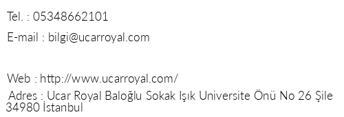 Uar Royal telefon numaralar, faks, e-mail, posta adresi ve iletiim bilgileri