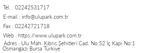 Ulupark Hotel telefon numaralar, faks, e-mail, posta adresi ve iletiim bilgileri