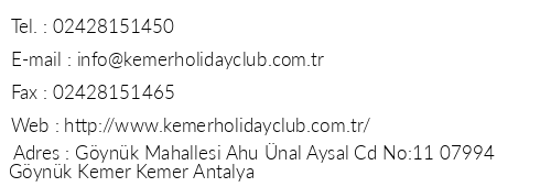 Ulusoy Kemer Holiday Club telefon numaralar, faks, e-mail, posta adresi ve iletiim bilgileri