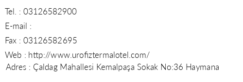 Urofiz Termal Otel telefon numaralar, faks, e-mail, posta adresi ve iletiim bilgileri