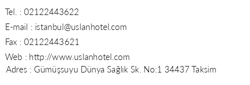 Uslan Hotel stanbul Residence telefon numaralar, faks, e-mail, posta adresi ve iletiim bilgileri