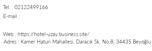 Uzay Hotel telefon numaralar, faks, e-mail, posta adresi ve iletiim bilgileri