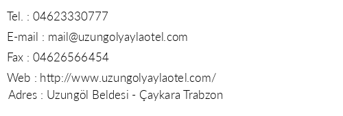 Uzungl Yayla Otel telefon numaralar, faks, e-mail, posta adresi ve iletiim bilgileri