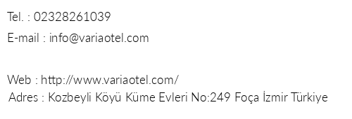 Varia Hotel telefon numaralar, faks, e-mail, posta adresi ve iletiim bilgileri