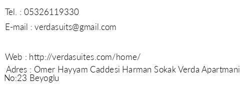 Verda Suits telefon numaralar, faks, e-mail, posta adresi ve iletiim bilgileri