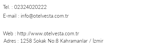 Vesta Fuar Otel telefon numaralar, faks, e-mail, posta adresi ve iletiim bilgileri
