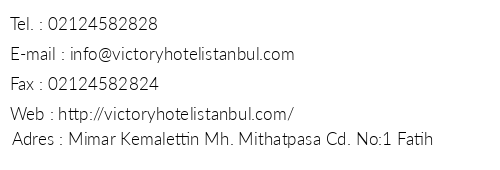 Victory Hotel & Spa telefon numaralar, faks, e-mail, posta adresi ve iletiim bilgileri