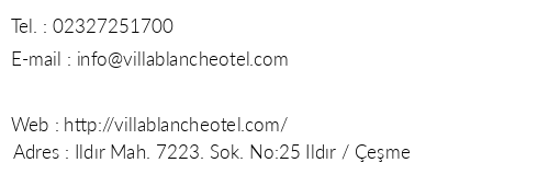 Villa Blanche Hotel eme telefon numaralar, faks, e-mail, posta adresi ve iletiim bilgileri