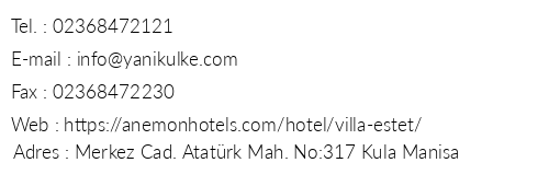 Anemon Villa Estet telefon numaralar, faks, e-mail, posta adresi ve iletiim bilgileri