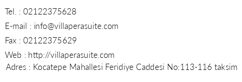 Villa Pera Suite Hotel telefon numaralar, faks, e-mail, posta adresi ve iletiim bilgileri